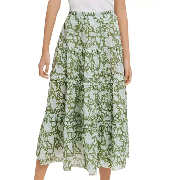 MAJE Jitale Printed Ruffled Maxi Skirt Green Cotton Voile US6 - Picture 13 of 13